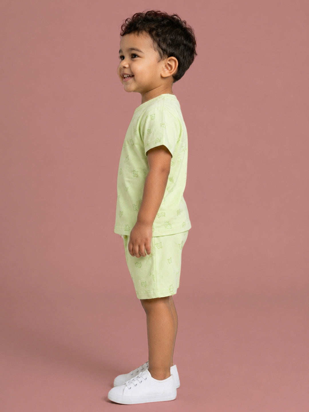 Peach Signature Oversized Coord Set for Kids (Lime Green)