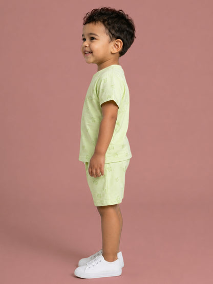 Peach Signature Oversized Coord Set for Kids (Lime Green)