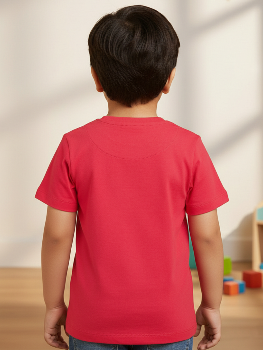 Red 100% Cotton Regular Fit Solid Short Sleeves T-shirt for Boys