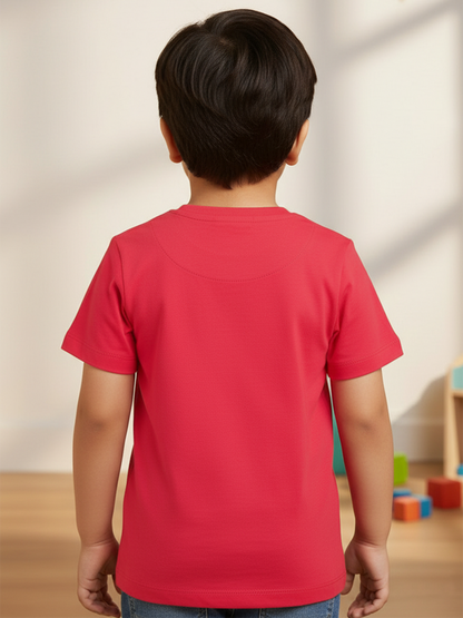 Red 100% Cotton Regular Fit Solid Short Sleeves T-shirt for Boys