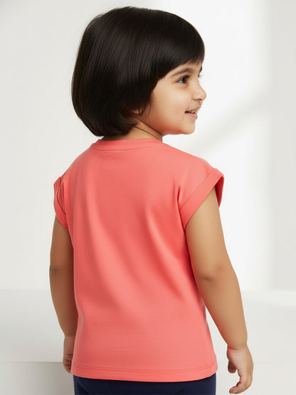 Pink 100% Cotton Animal Printed Dolman Sleeves T-shirt