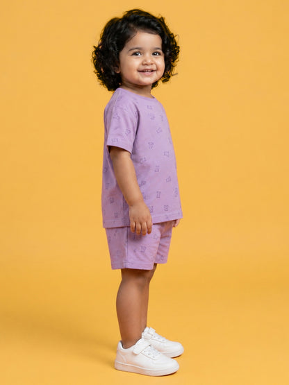 Peach Signature Oversized Coord Set for Kids (Purple)