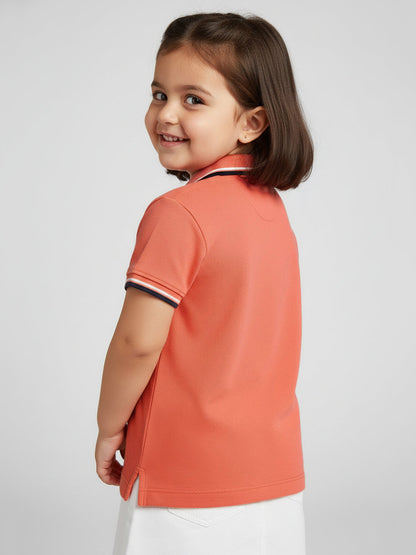 Pink 100% Cotton Short Sleeves Polo Collar T-shirt for Girls