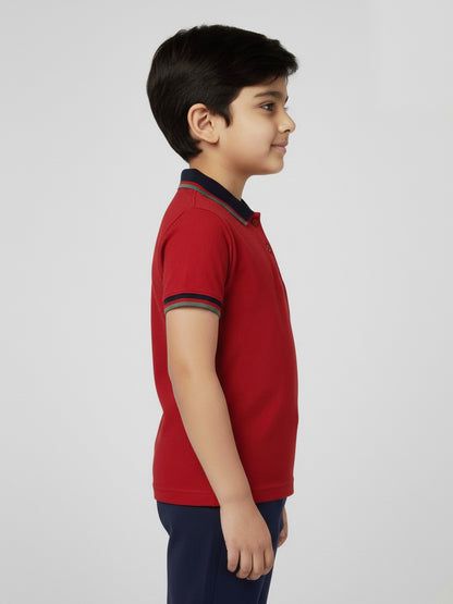 Red 100% Cotton Short Sleeves Polo Collar T-shirt