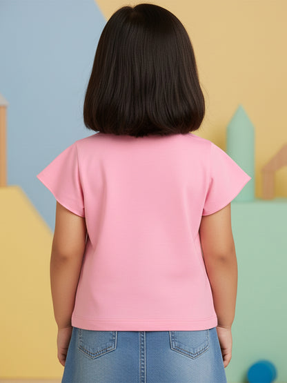 Pink 100% Cotton Regular Fit Solid Short Sleeves T-shirt