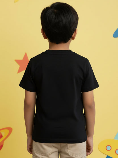 Black 100% Cotton Regular Fit Solid Short Sleeves T-shirt for Boys