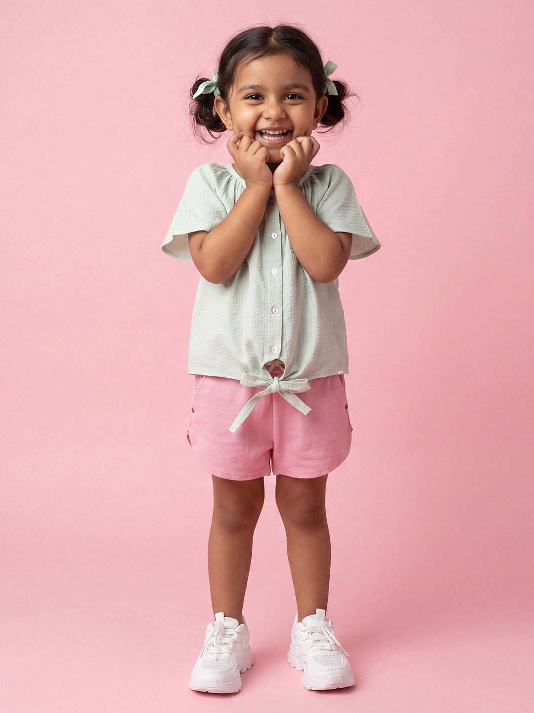 Seersucker Knot & Pop Tie-Up Top for Girls (Green)
