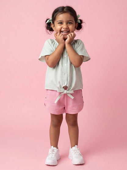 Seersucker Knot & Pop Tie-Up Top for Girls (Green)