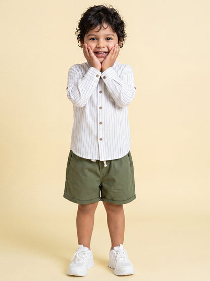 The Timeless Roll-up Sleeve Shirt for Boys (White with Blue Stripes)