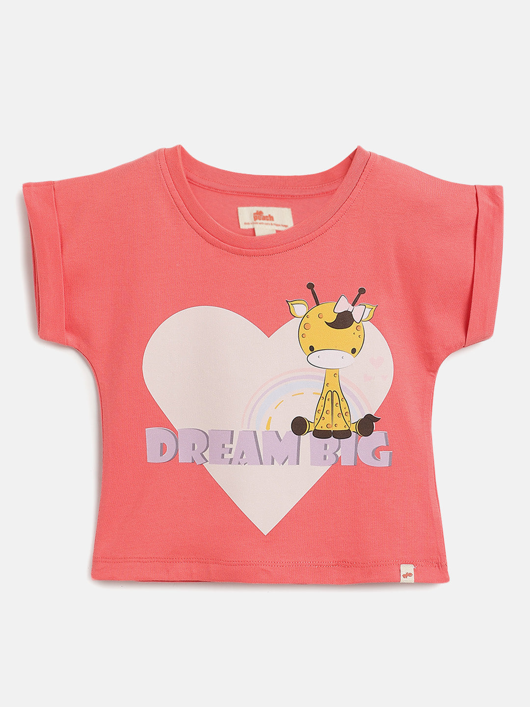 Pink 100% Cotton Animal Printed Dolman Sleeves T-shirt