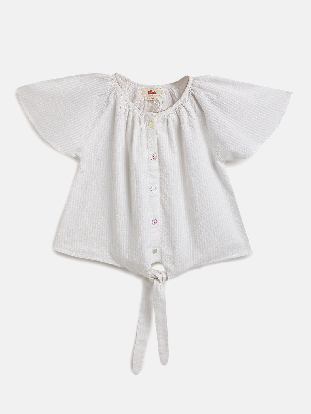 White 100% Cotton Seer Sucker Raglan Sleeves Tie-up Top