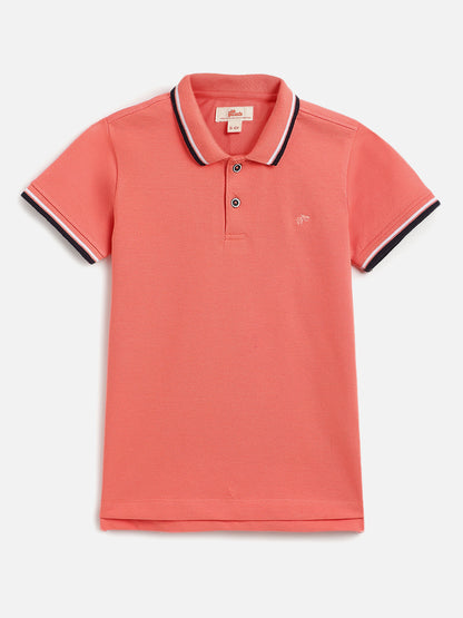 Pink 100% Cotton Short Sleeves Polo Collar T-shirt for Boys