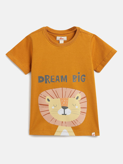 Mustard 100% Cotton Regular Fit Animal Printed Short Sleeves T-shirt