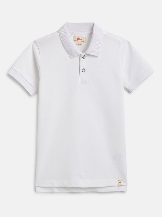 White 100% Cotton Short Sleeves Polo Collar T-shirt