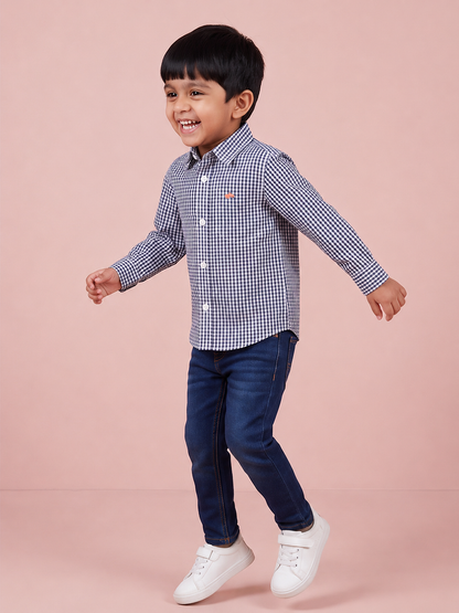 The Little Checkmate Shirt in Navy Blue