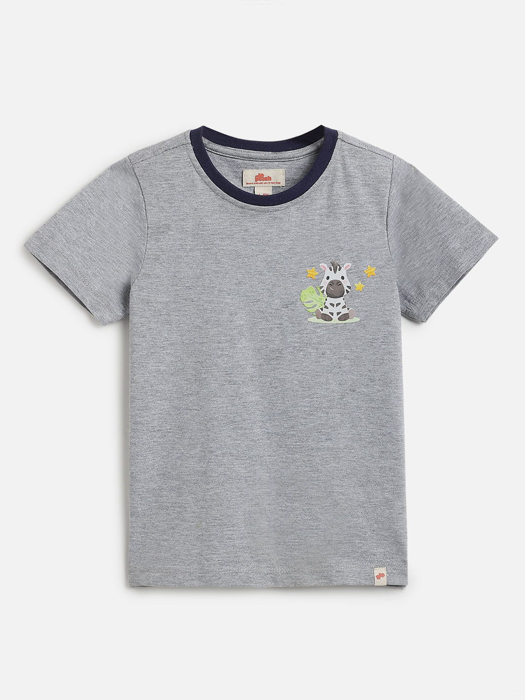 Grey Mélange 100% Cotton Regular Fit Animal Printed Short Sleeves T-shirt