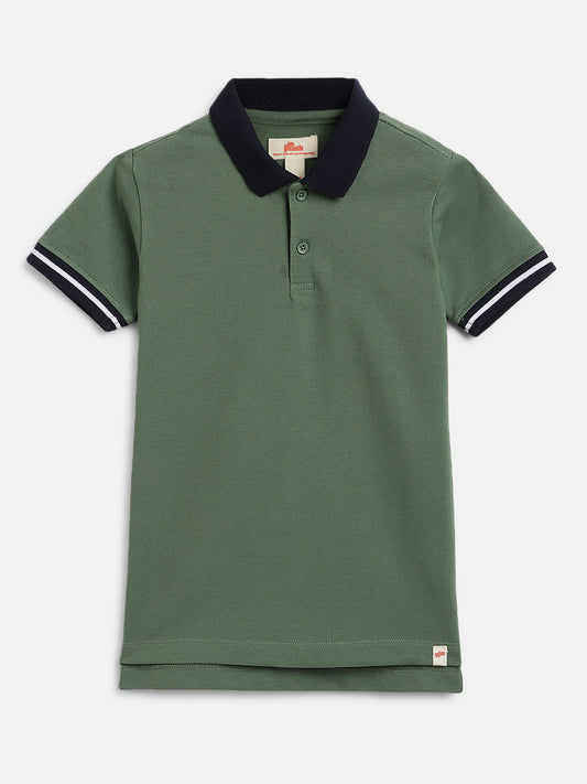 Olive 100% Cotton Short Sleeves Polo Collar T-shirt