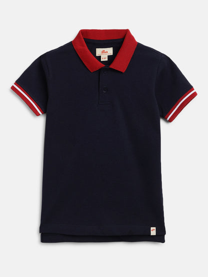 Navy 100% Cotton Short Sleeves Polo Collar T-shirt