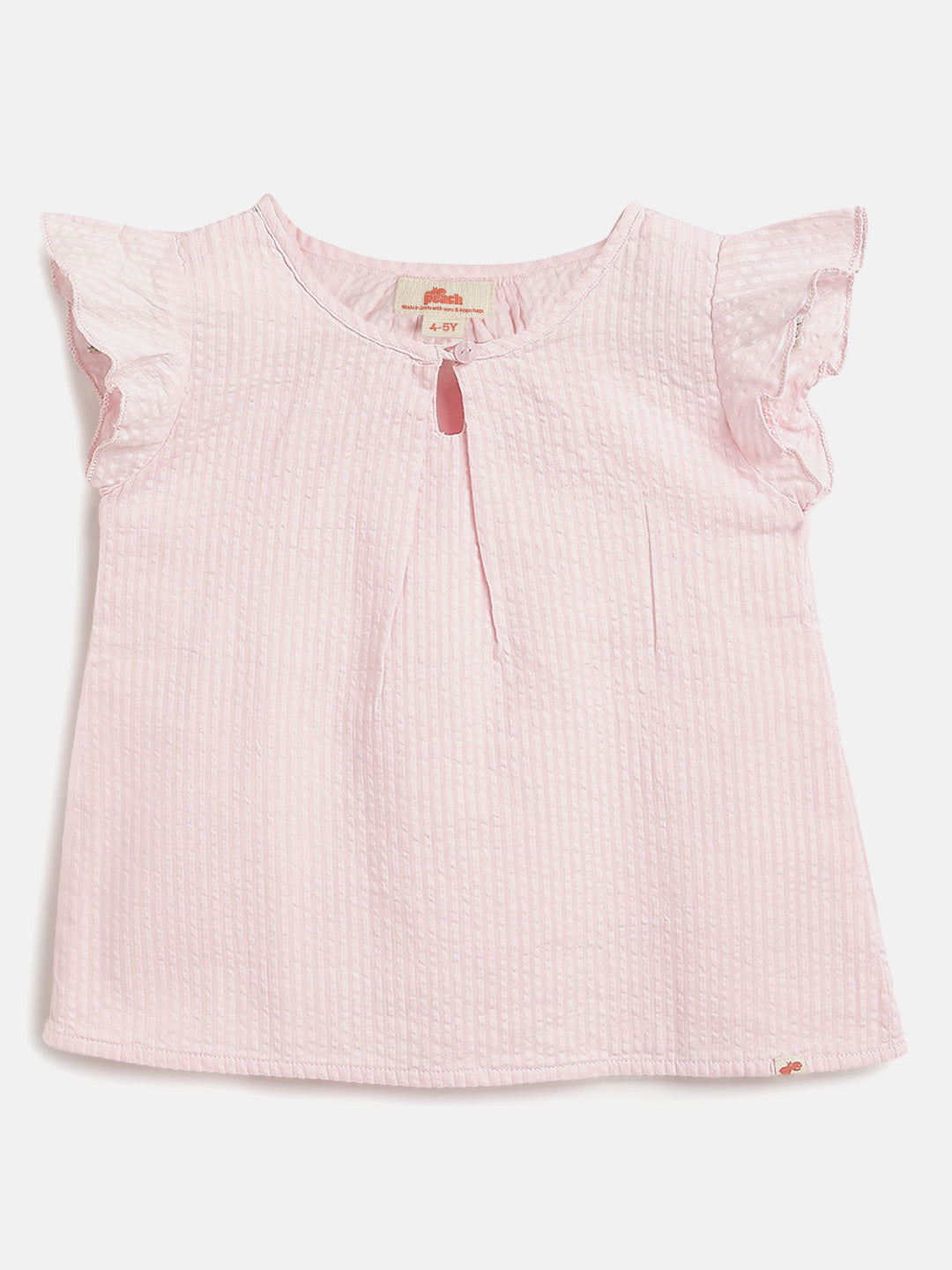 Pastel Pink 100% Cotton Seer Sucker Frill Sleeves Top