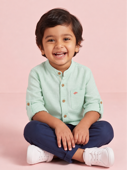 The Timeless Roll-up Sleeve Shirt for Boys (Green)