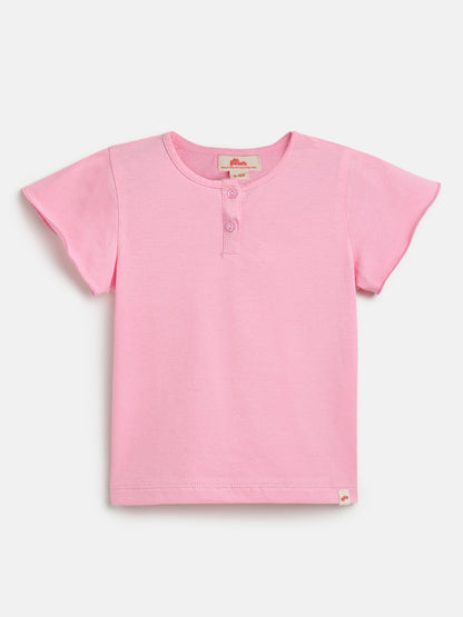Pink 100% Cotton Regular Fit Solid Short Sleeves T-shirt