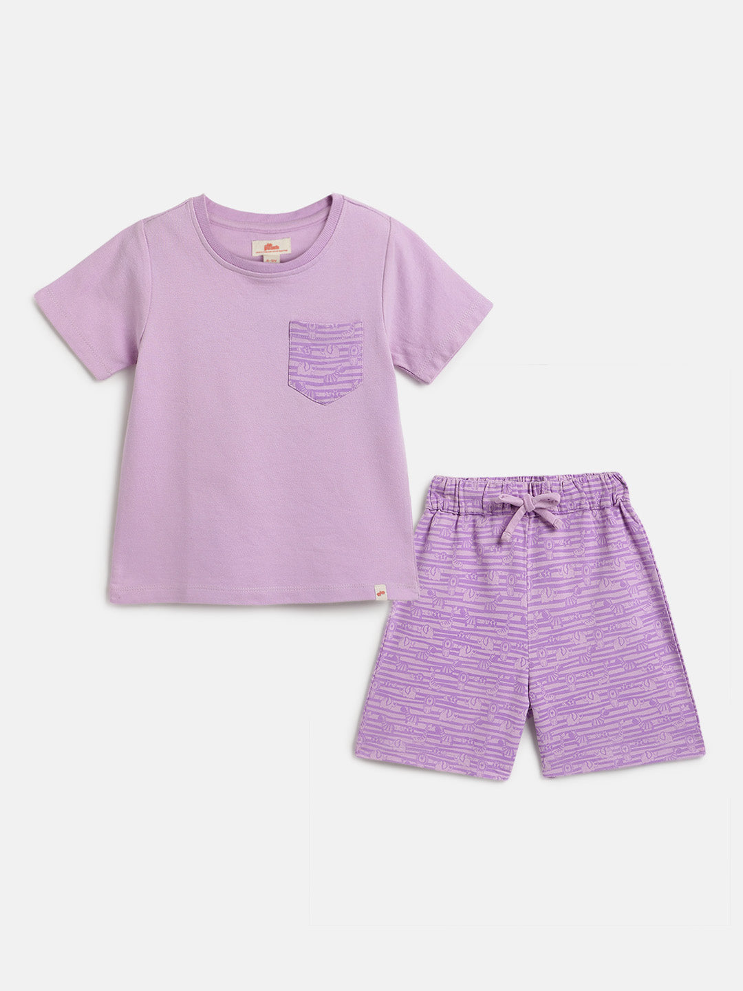 Purple 100% Cotton Regular Fit Printed Coord Set