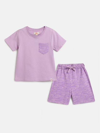 Purple 100% Cotton Regular Fit Printed Coord Set