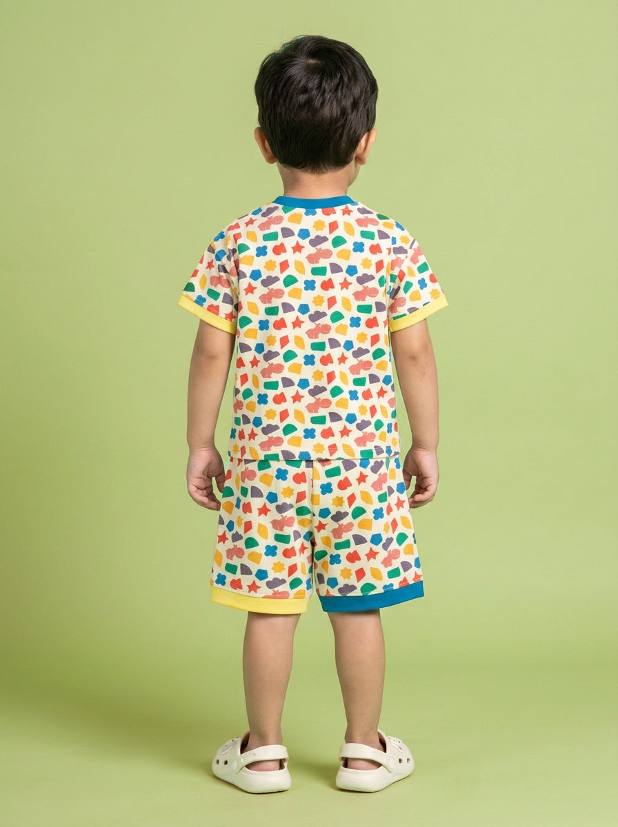 Shapes and Peach Oversized Coord Set for Boys