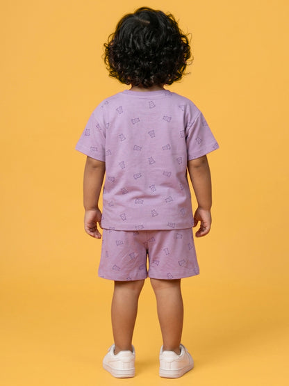 Peach Signature Oversized Coord Set for Kids (Purple)