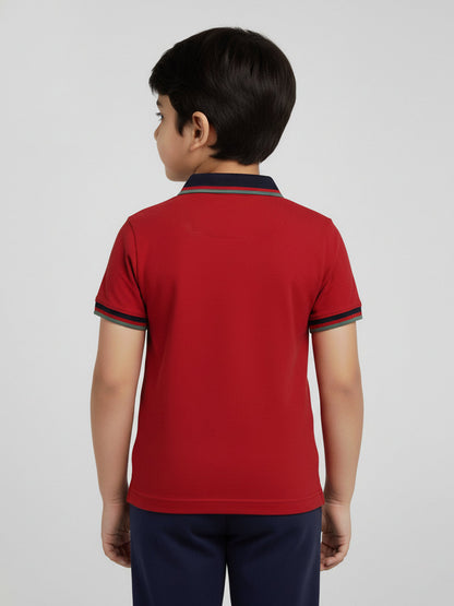 Red 100% Cotton Short Sleeves Polo Collar T-shirt
