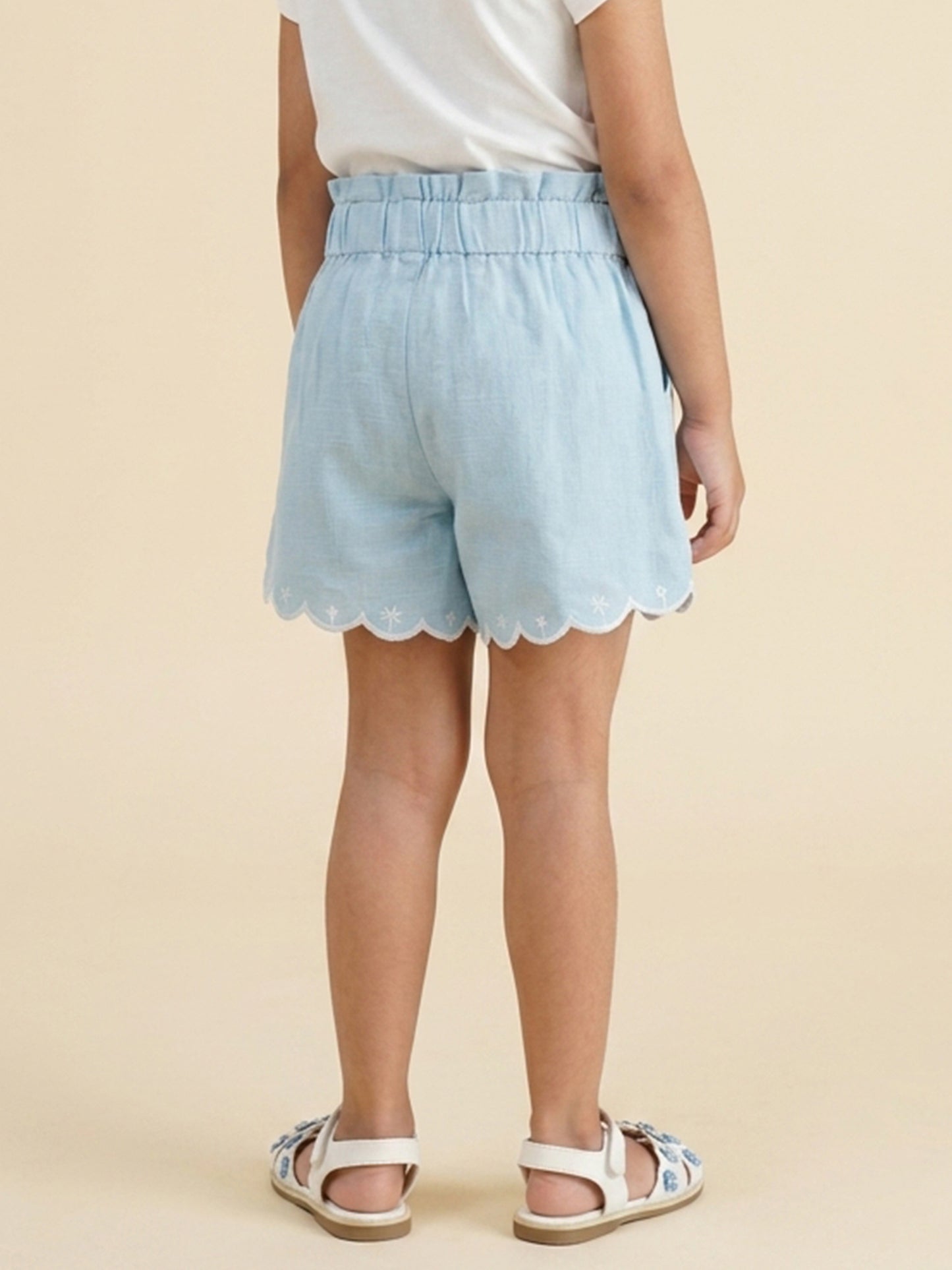 Floral Fun Paper Bag Shorts for Girls (Sky Blue)