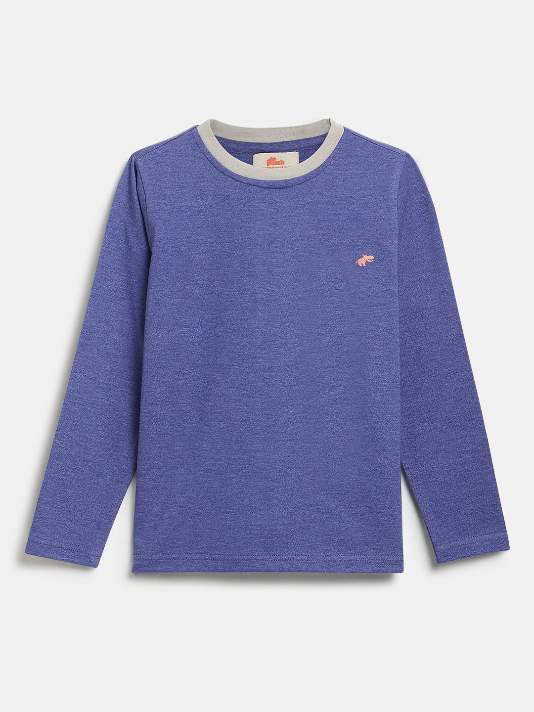 Navy Mélange 100% Cotton Regular Long Sleeves T-shirt