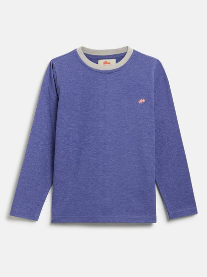 Navy Mélange 100% Cotton Regular Long Sleeves T-shirt