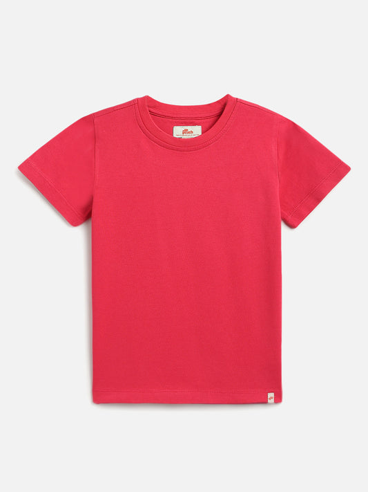 Red 100% Cotton Regular Fit Solid Short Sleeves T-shirt for Boys