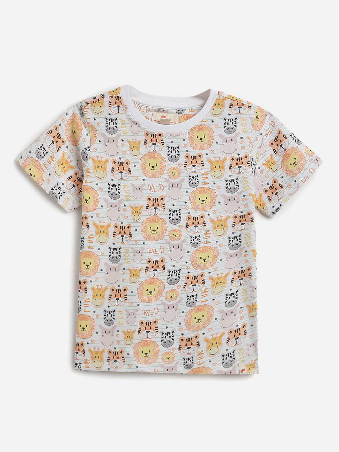 White 100% Cotton Regular Fit Animal Printed Short Sleeves T-shirt for Girls