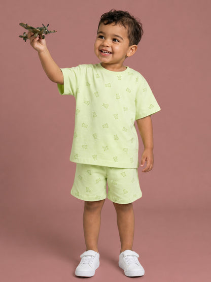 Peach Signature Oversized Coord Set for Kids (Lime Green)