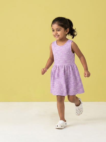 Animals in a Line Cross Back Dress for Girls (Pastel Purple)