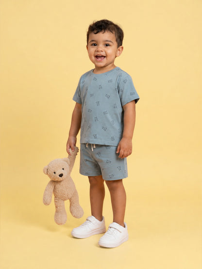 Peach Signature Oversized Coord Set for Kids (Blue)