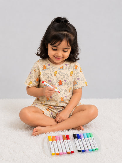 Colour Me Nightsuit for Girls | With Free Washable Markers