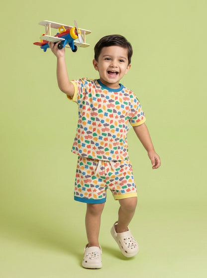 Shapes and Peach Oversized Coord Set for Boys