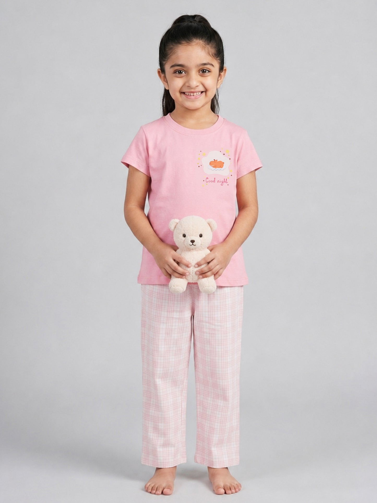 Good Night Peach Nightsuit for Girls (Pink)