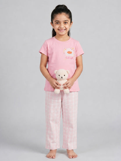 Good Night Peach Nightsuit for Girls (Pink)