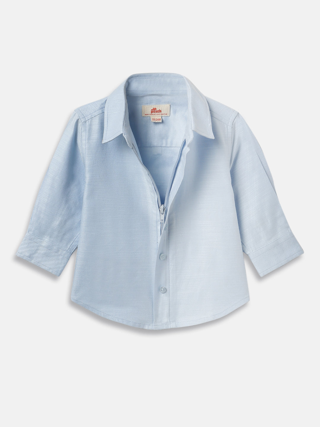 Easy to Wear Blue 100% Cotton Formal Shirt for Toddlers with Zip and Faux Buttons