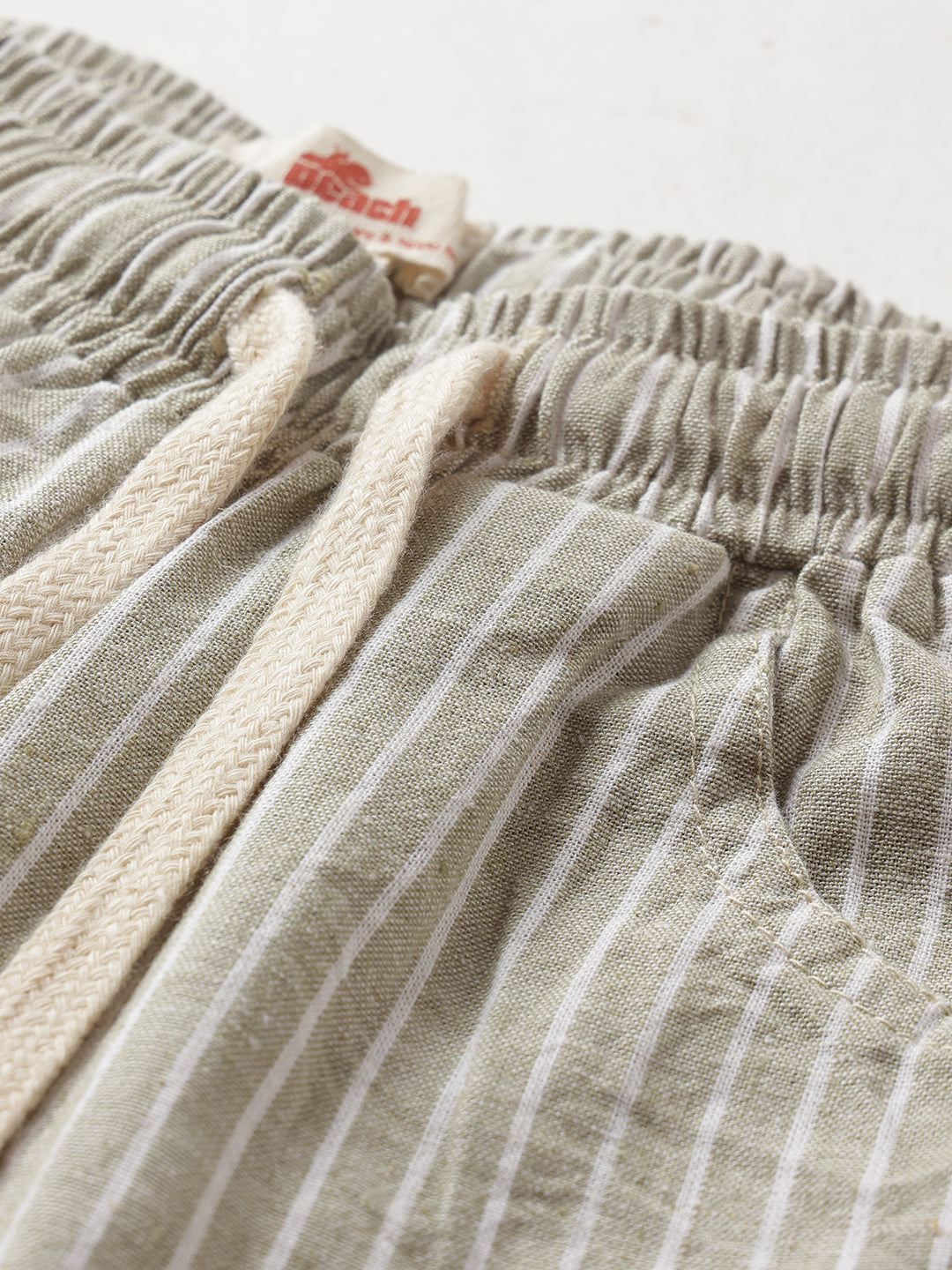 Green Striped Cotton Linen Relaxed Fit Trousers