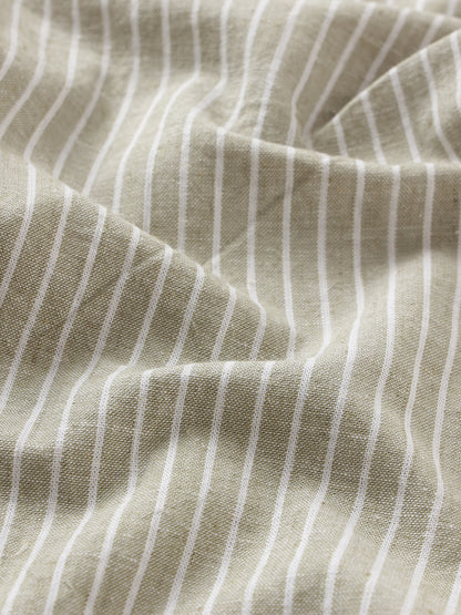 Green Striped Cotton Linen Relaxed Fit Trousers