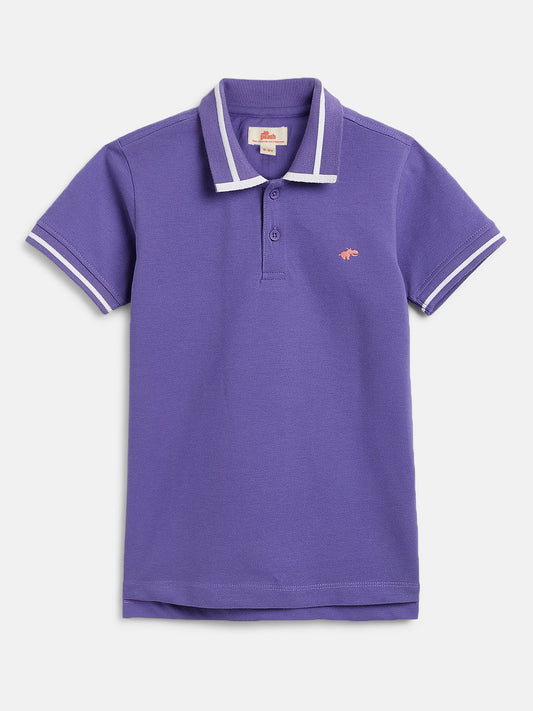 Purple 100% Cotton Short Sleeves Polo Collar T-shirt for Boys