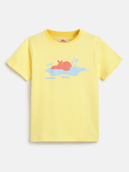 Yellow 100% Cotton Unique Puff Printed Short Sleeves T-shirt for Boys