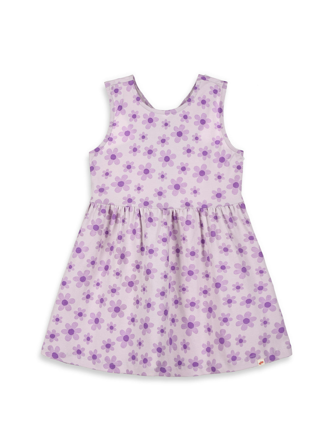 Floral Bloom Cross Back Dress for Girls (Purple)