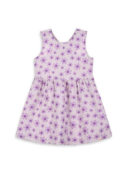 Floral Bloom Cross Back Dress for Girls (Purple)