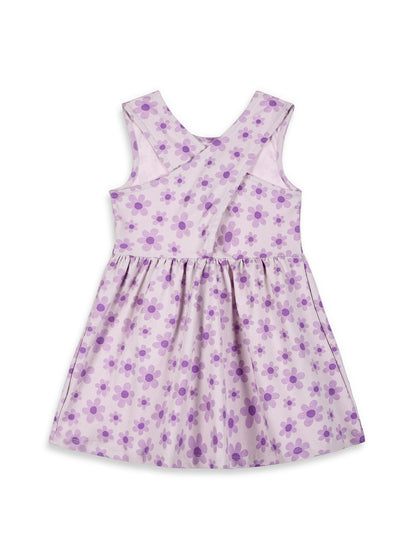 Floral Bloom Cross Back Dress for Girls (Purple)